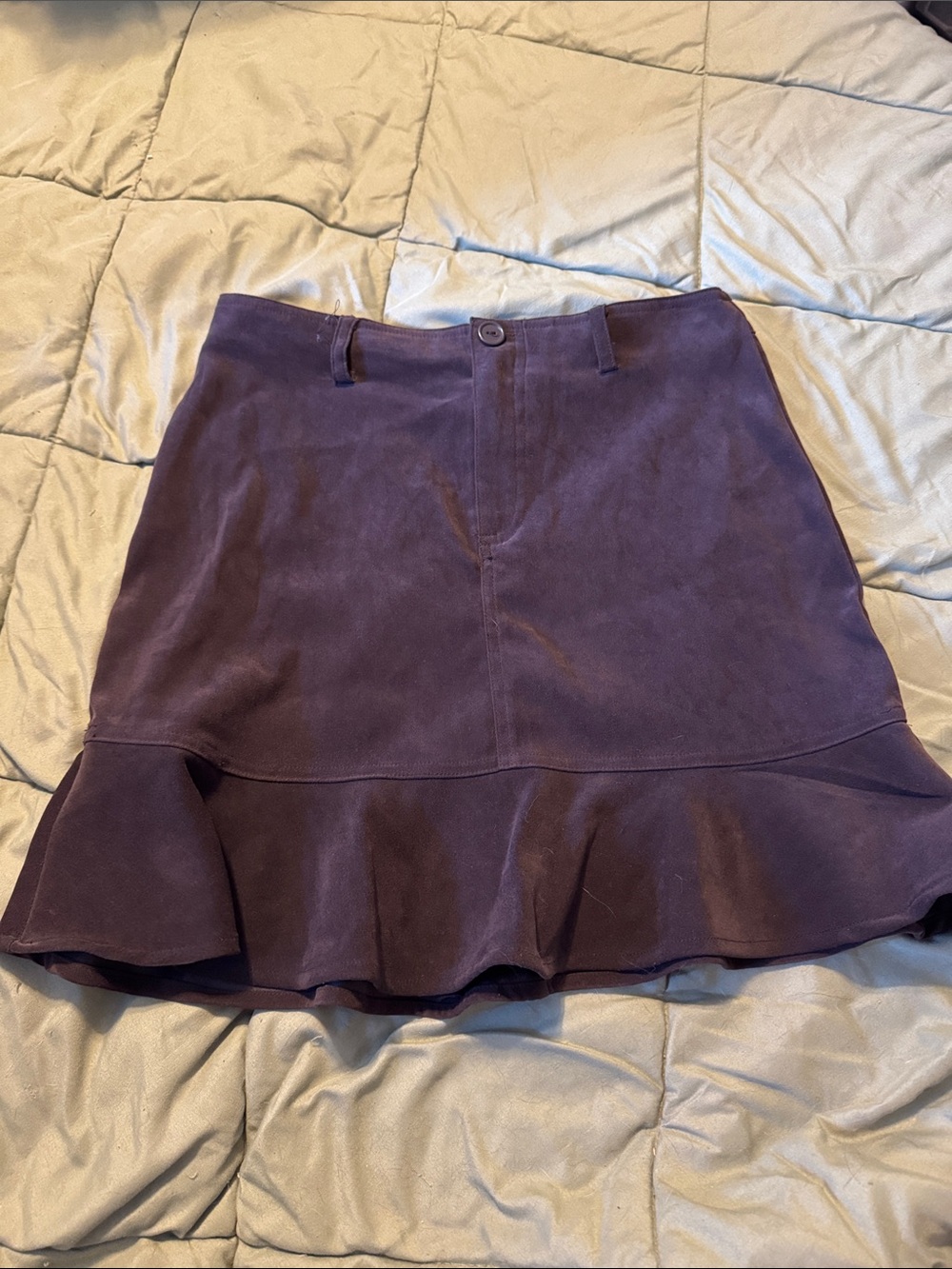 Brown Suede Ruffle-Hem Women’s Skirt